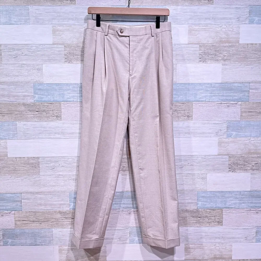 Jos A Bank Cotton Wool Blend Summer Suit Beige Mens 38S 32W Pleated Pants